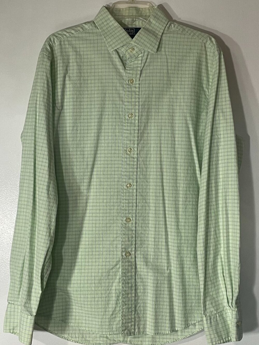 Polo Ralph Lauren Men’s Light Green Checked Dress Shirt 17 36/37 Regent Fit